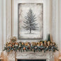 Snowy tree wall art on rectangular canvas with gray and white speckled finish
