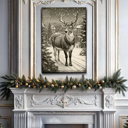 Vintage Winter Deer Christmas Wall Art II Tailored Canvases 18x12 inch Medium Premium Gallery Wrapped 24x16 inch Large Premium Gallery Wrapped 36x24 inch Extra Large Premium Gallery Wrapped 18x12 inch Medium Premium Gallery Wrapped-24x16 inch Large Premium Gallery Wrapped-36x24 inch Extra Large Premium Gallery Wrapped-