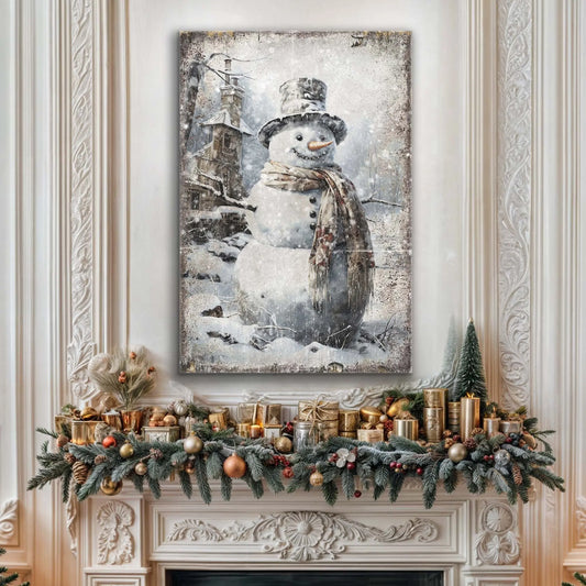 Vintage Snowman Christmas Wall Art II Tailored Canvases 18x12 inch Medium Premium Gallery Wrapped 24x16 inch Large Premium Gallery Wrapped 36x24 inch Extra Large Premium Gallery Wrapped 18x12 inch Medium Premium Gallery Wrapped-24x16 inch Large Premium Gallery Wrapped-36x24 inch Extra Large Premium Gallery Wrapped-