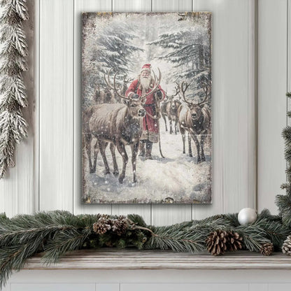 Vintage Woodland Santa Christmas Wall Art