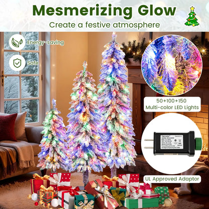 Artificial Christmas Tree Set of 3 with Snow-flocked Branch Tips