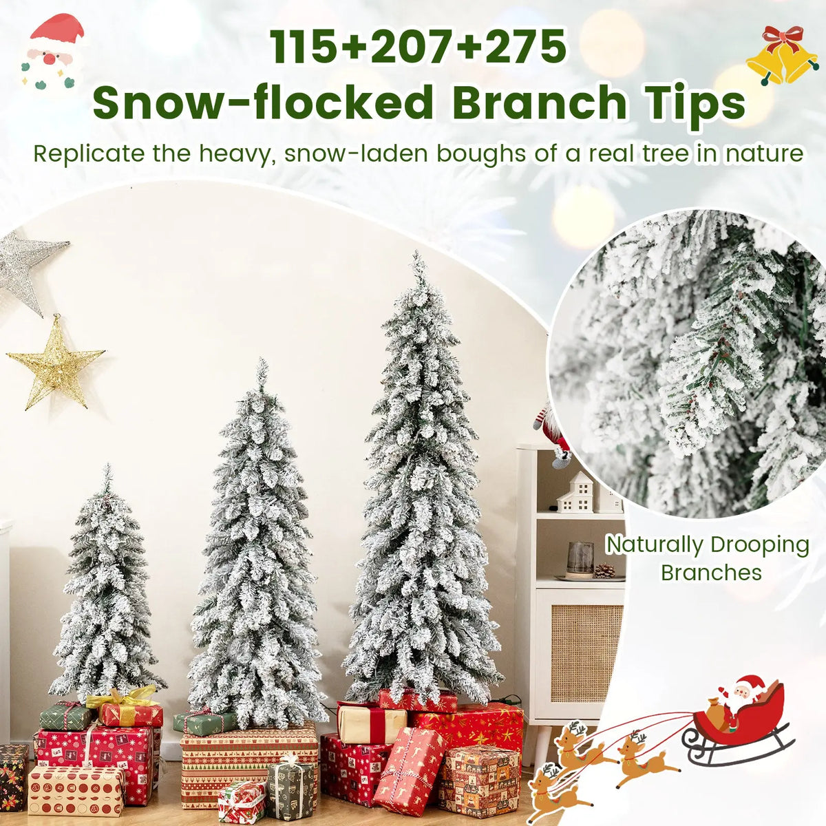 Artificial Christmas Tree Set of 3 with Snow-flocked Branch Tips