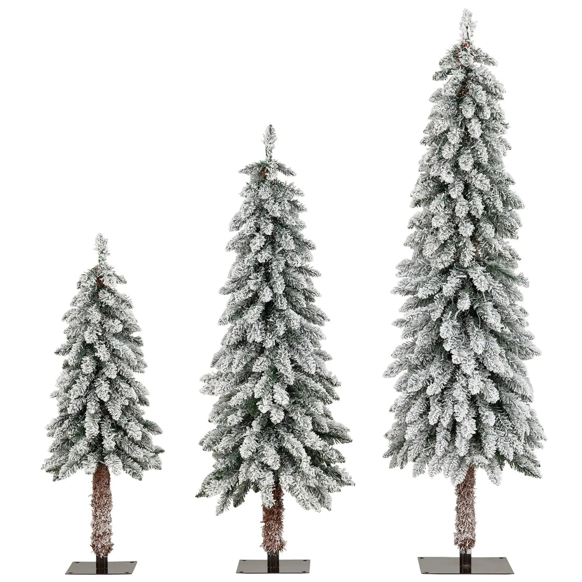 Artificial Christmas Tree Set of 3 with Snow-flocked Branch Tips