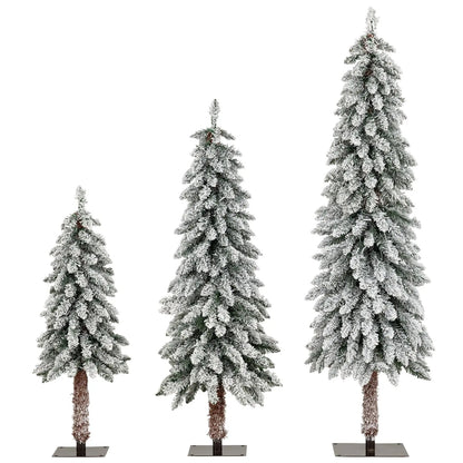 Artificial Christmas Tree Set of 3 with Snow-flocked Branch Tips