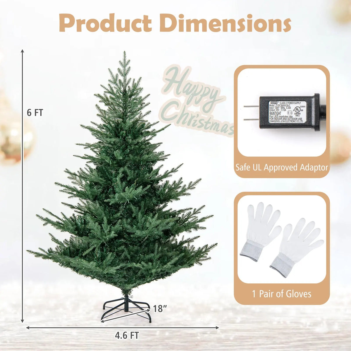 Artificial Christmas Tree with Branch Tips and Warm White LED Lights