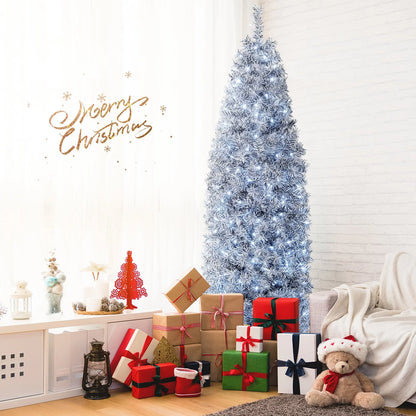 6 FT Pre-Lit Artificial Christmas Tree with 250 Cool-White LED Lights Black and White