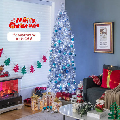 6 FT Pre-Lit Artificial Christmas Tree with 250 Cool-White LED Lights Black and White
