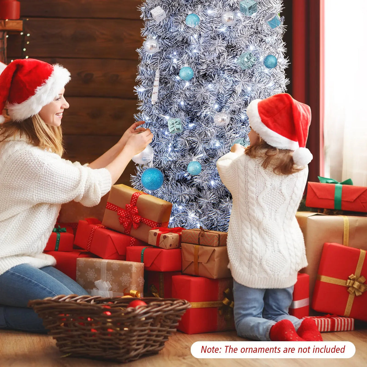 6 FT Pre-Lit Artificial Christmas Tree with 250 Cool-White LED Lights Black and White