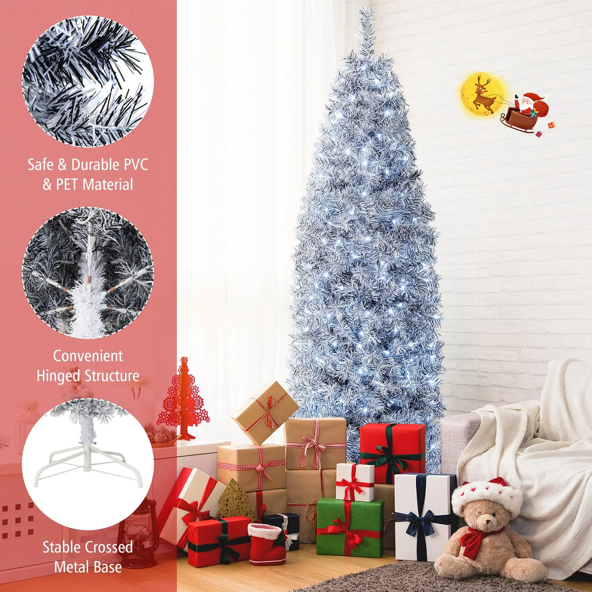 6 FT Pre-Lit Artificial Christmas Tree with 250 Cool-White LED Lights Black and White