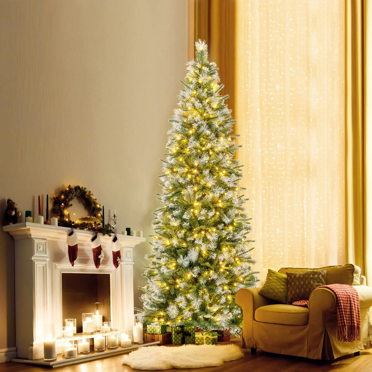 6/7.5/9 FT Artificial Christmas Tree with Warm-White LED Lights