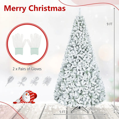 Snow-Flocked Artificial Christmas Tree 9 ft with Metal Stand