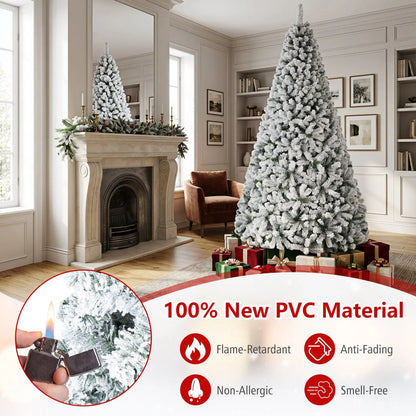 Snow-Flocked Artificial Christmas Tree 9 ft with Metal Stand