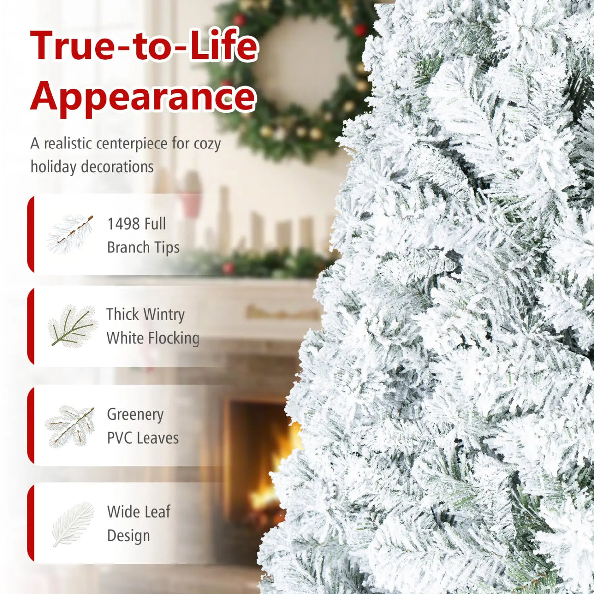 Snow-Flocked Artificial Christmas Tree 9 ft with Metal Stand
