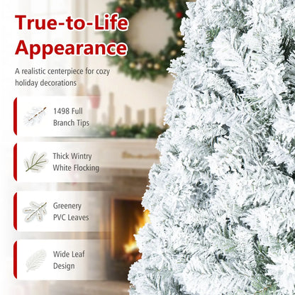 Snow-Flocked Artificial Christmas Tree 9 ft with Metal Stand