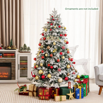 4.5/6/7 Feet Flocked Christmas Tree with Warm White LED Lights