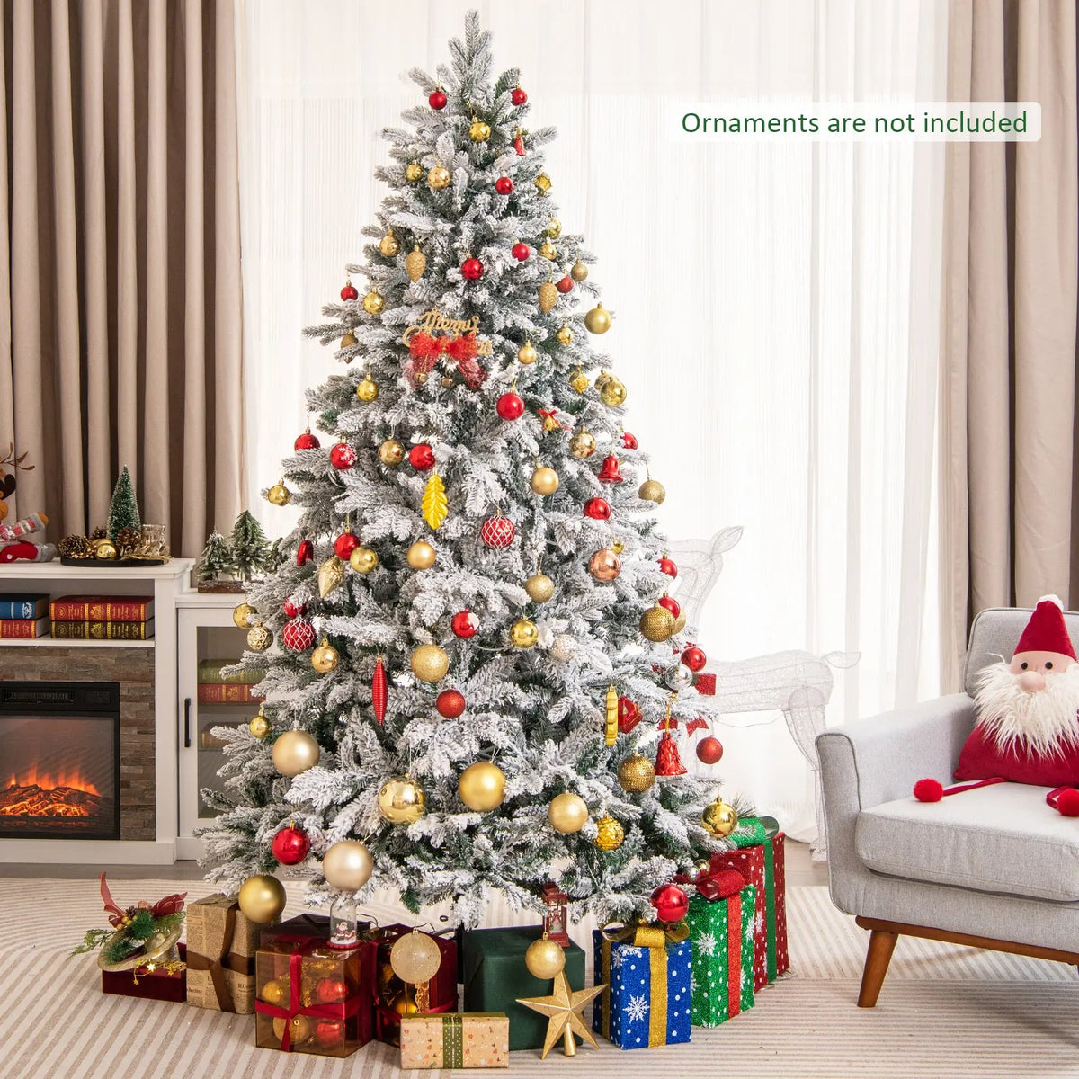 4.5/6/7 Feet Flocked Christmas Tree with Warm White LED Lights
