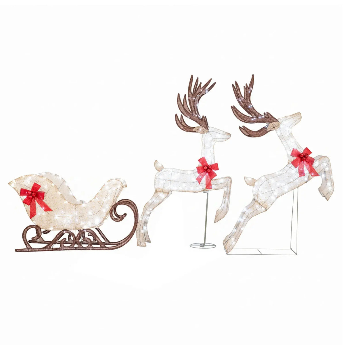 3-Piece Christmas Lighted Reindeer and Sleigh Set for Lawn & Garden