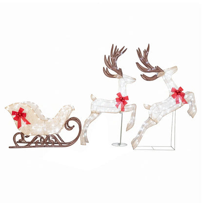3-Piece Christmas Lighted Reindeer and Sleigh Set for Lawn & Garden
