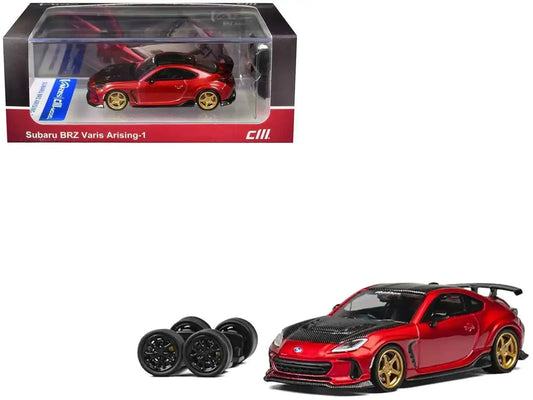 Subaru BRZ Varis Arising-1 RHD (Right Hand Drive) Red Metallic with Carbon Hood and Top and Extra Wheels 1/64 Diecast Model Car by CM Model Miniature Motors Default Title Default Title-
