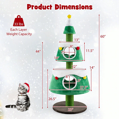 Christmas Cat Tree for Indoor Cats Cute Holiday Cat Tower with 2 Condos-Green