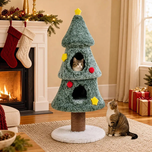 Christmas Cat Tree with 2 Condos & Scratching Post DirectDeals Default Title Default Title-