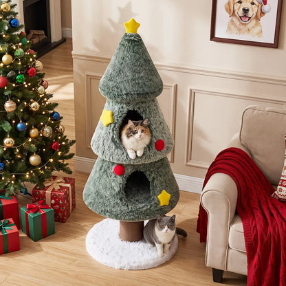 Christmas Cat Tree with 2 Condos & Scratching Post
