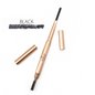 Eyebrow pencil in black with built-in brush wand, in a beige-gold tube