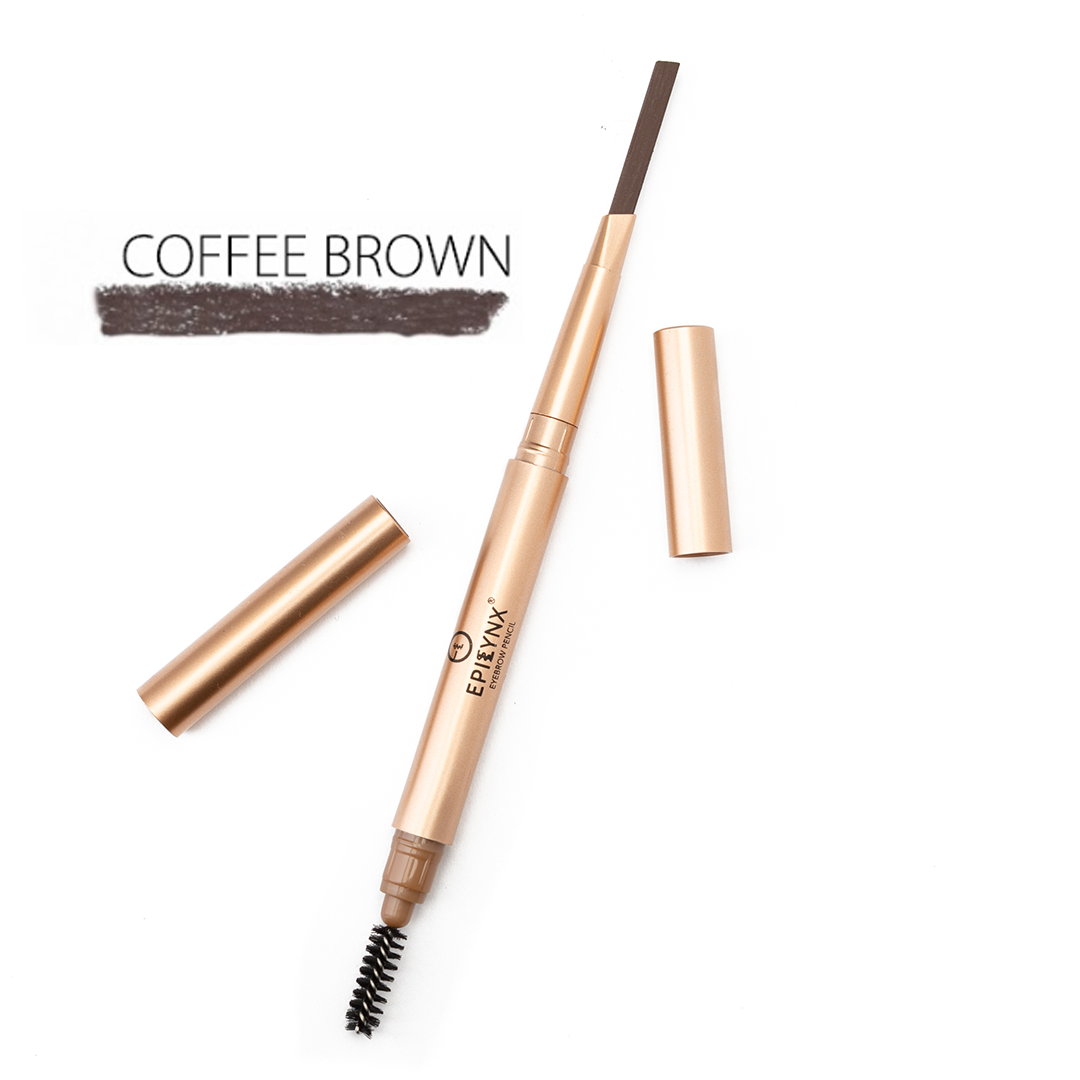 Coffee brown eyebrow pencil with brush-tipped end and cap