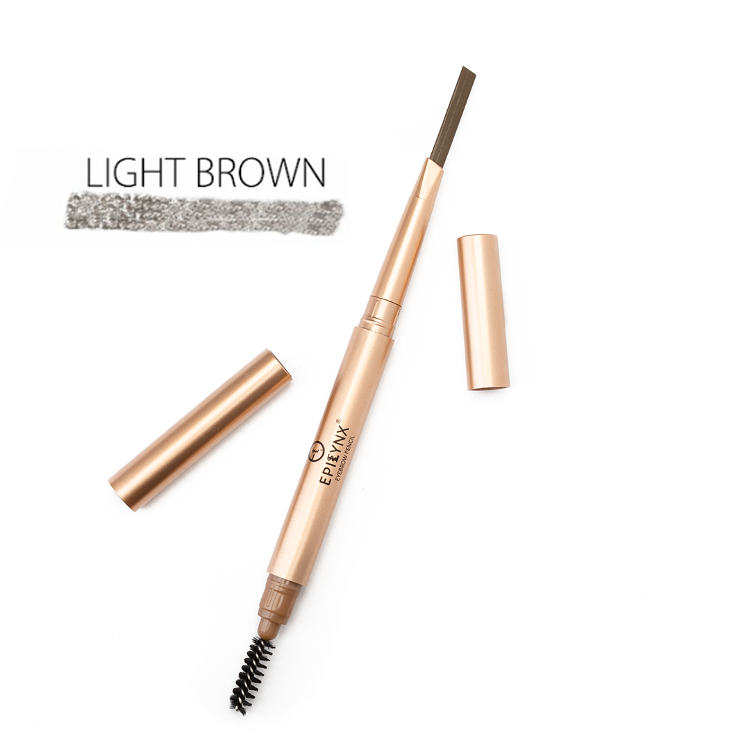 Light brown eyebrow pencil with brush tip and open cap