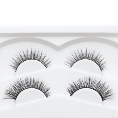 Reusable false eyelash strips, four curved bands with dark fibers