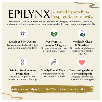 Liquid eyeliner infographic card with dermatologist and cruelty-free vegan claims