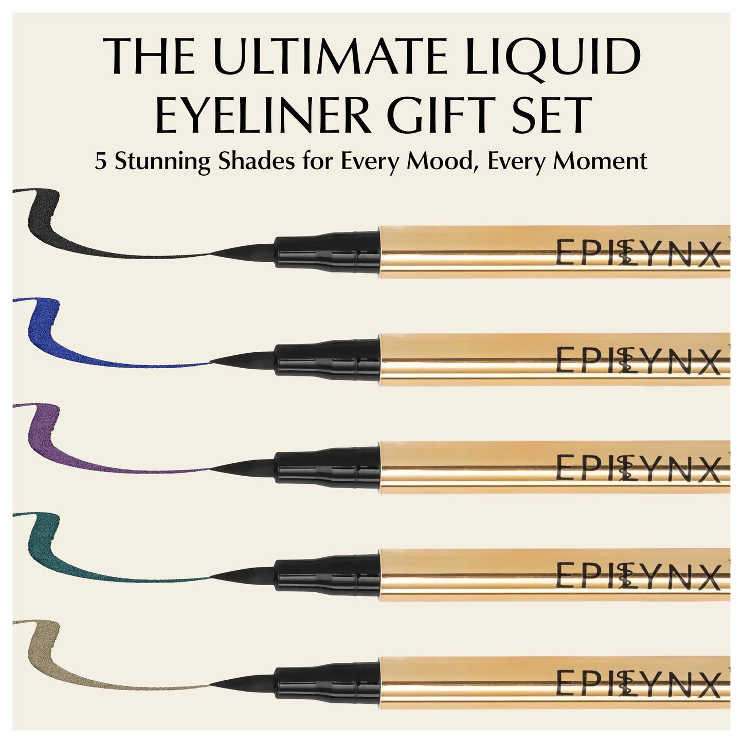 Liquid eyeliner gift set of five pens with gold bodies