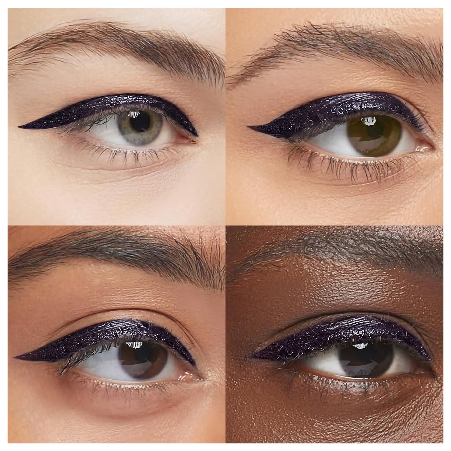 Close-up of eyes wearing dark blue liquid eyeliner with clean winged edges