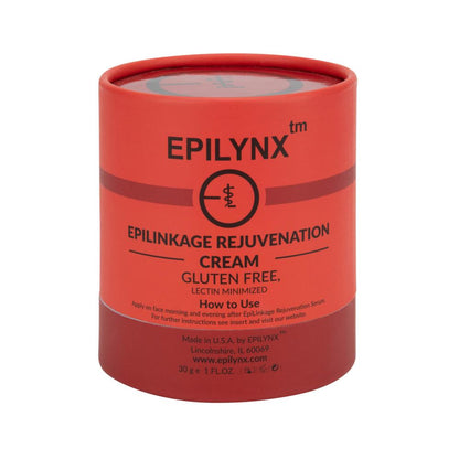 Red face cream jar container with black label text