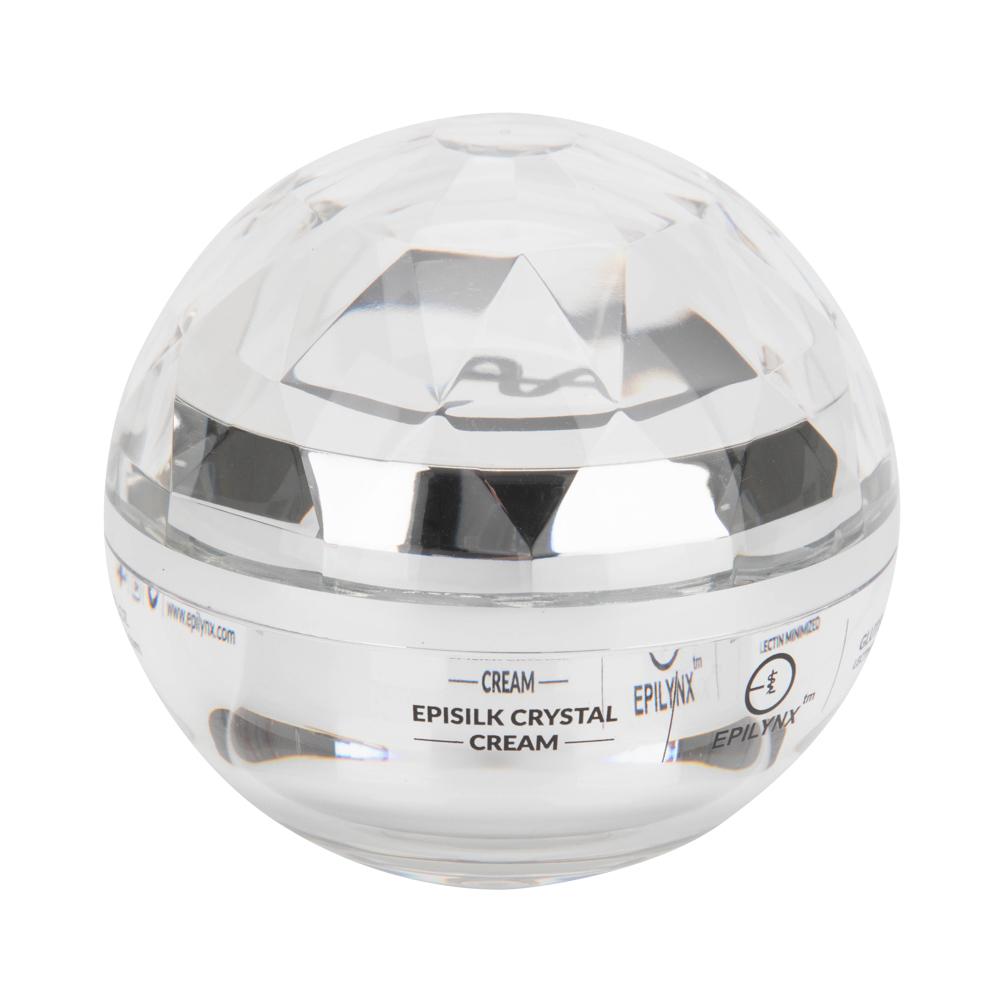 Faceted clear-lid face cream jar with white label band