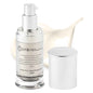 Face moisturizer bottle with pump dispenser and cream dollop on the side