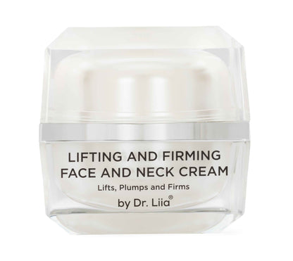 Face and neck firming cream in clear jar with smooth lid