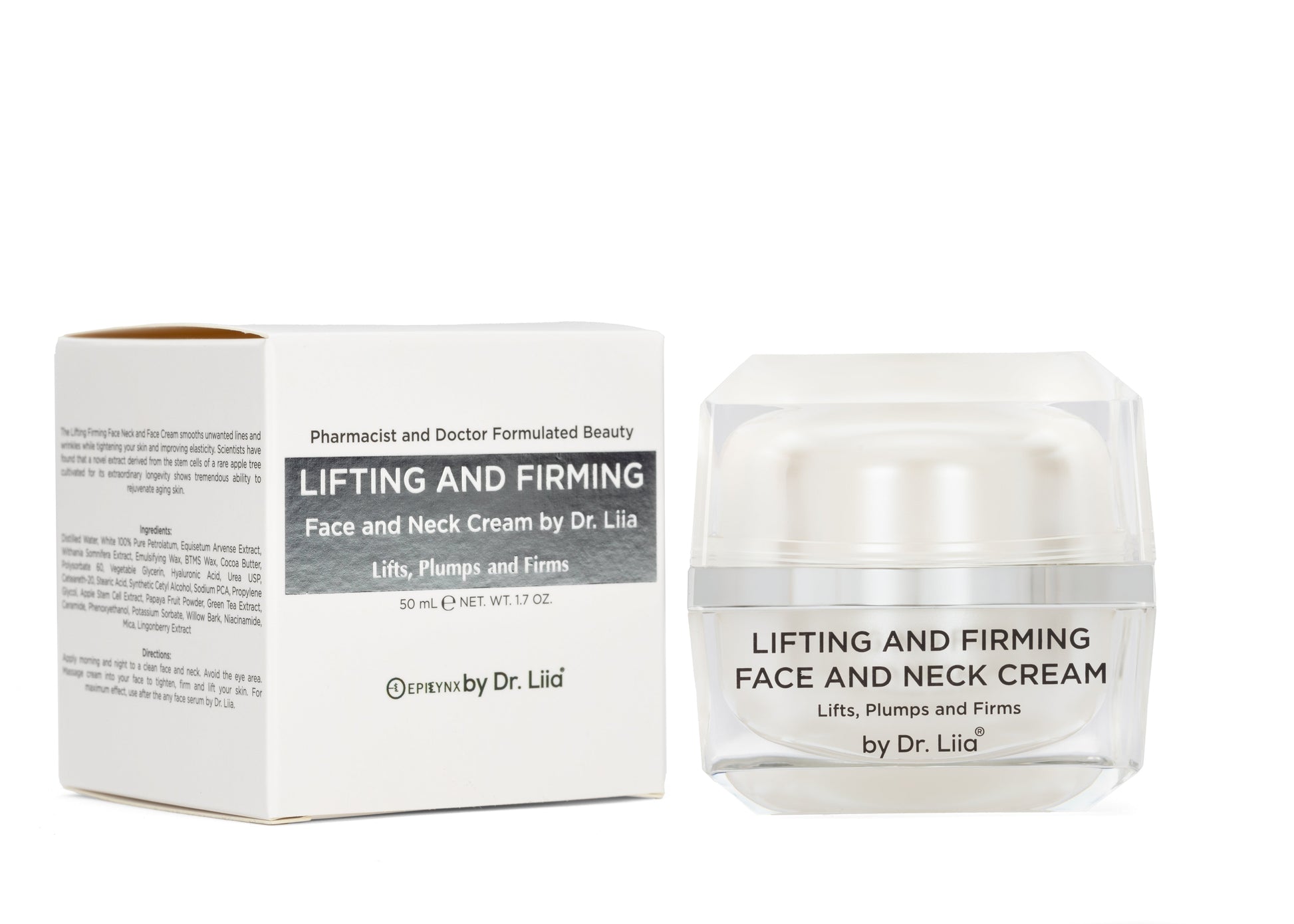 Lifting and firming face and neck cream box and clear jar set