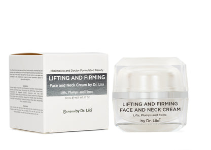 Lifting and firming face and neck cream box and clear jar set