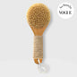 Natural bristle dry brush with round brush head and hemp-twined wooden handle loop