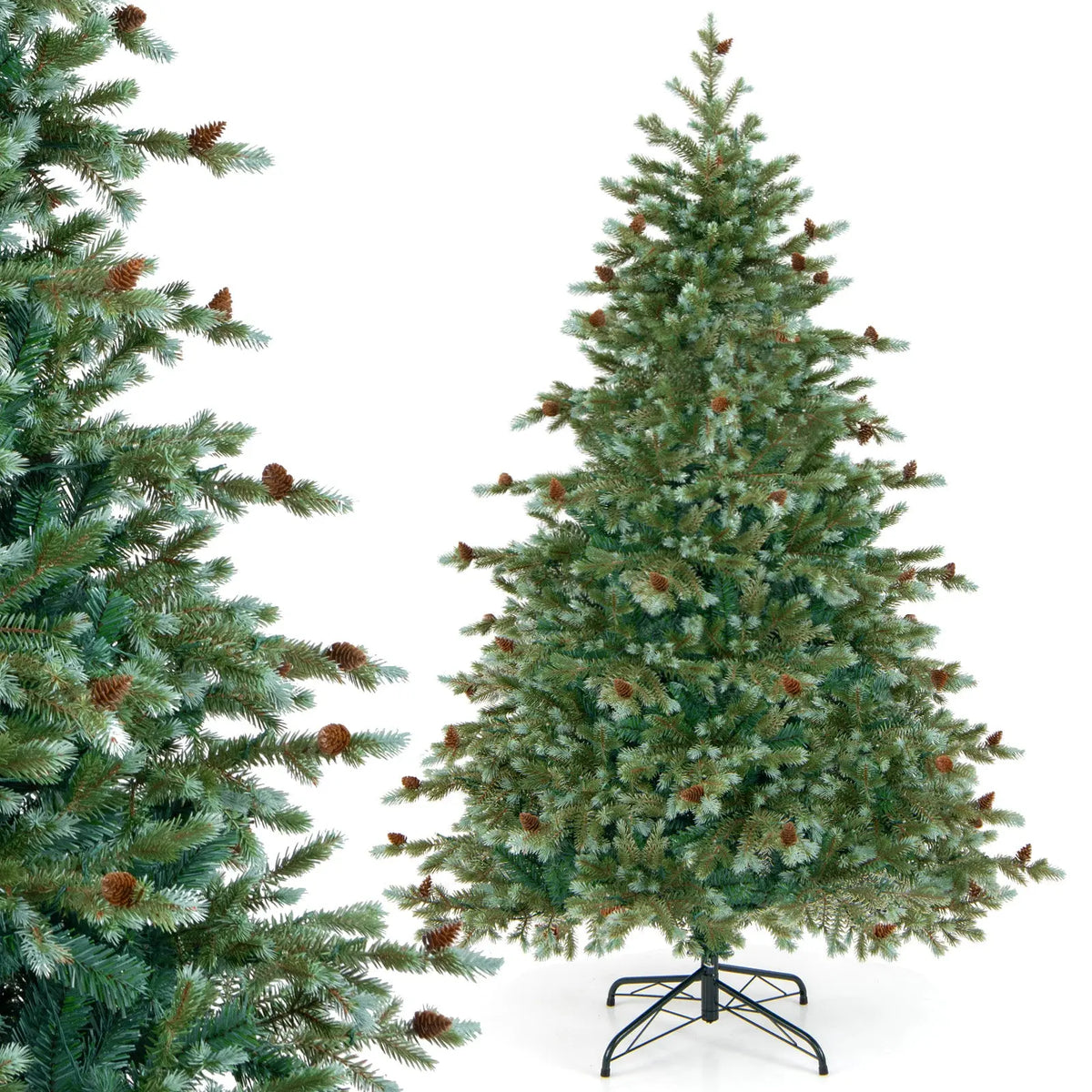 6/7/8 Feet Christmas Tree with Warm White LED Lights and Pine Cones