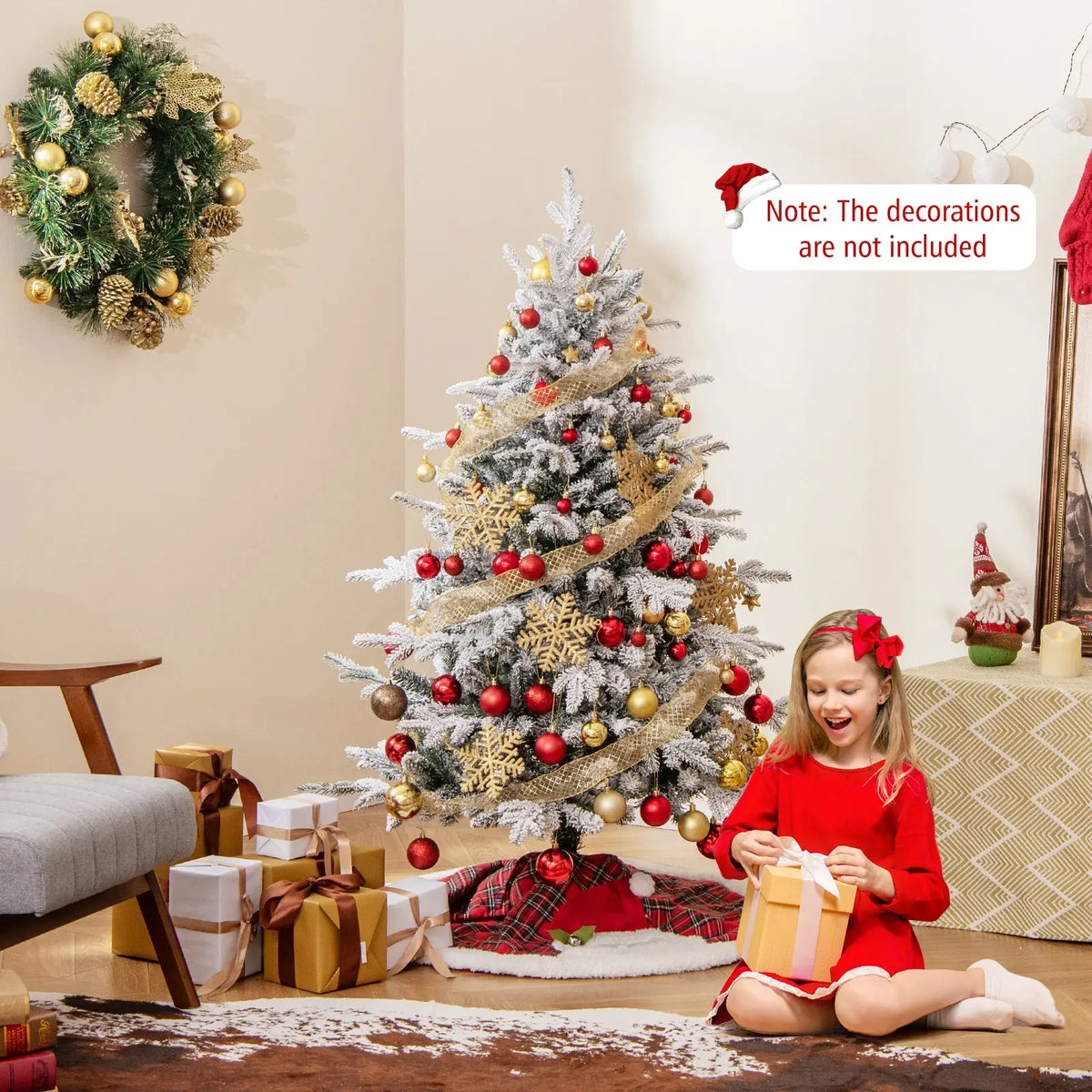 7 Feet Flocked Christmas Tree with 8 Lighting Modes and Multi-Color LED Lights