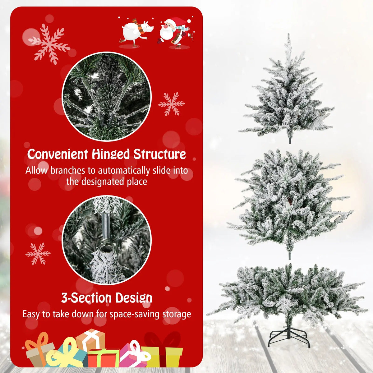7 Feet Flocked Christmas Tree with 8 Lighting Modes and Multi-Color LED Lights