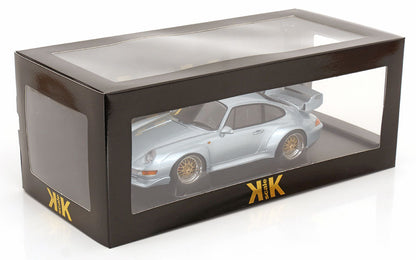 KK Scale 1996 Porsche 911 993 GT2 w/ Gold BBS Wheels Silver 1:18