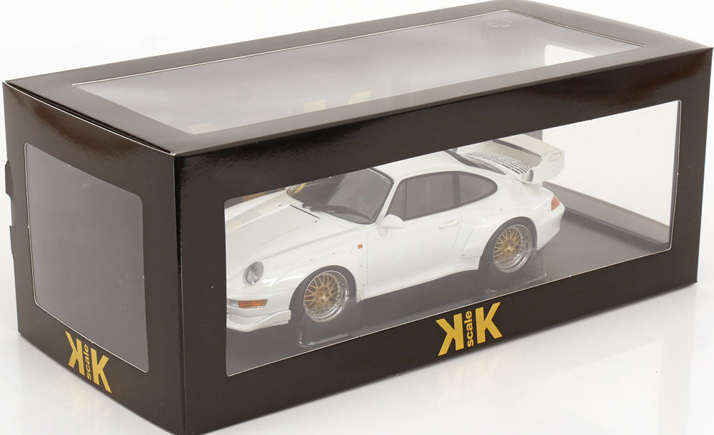 KK Scale 1996 Porsche 911 993 GT2 w/ Gold BBS Wheels White 1:18