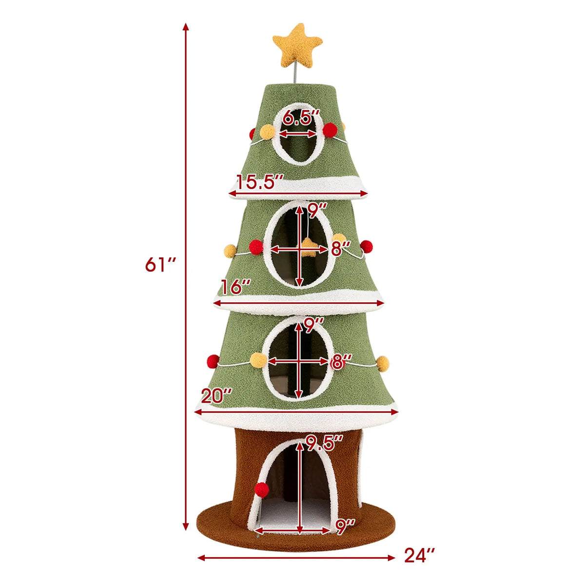 Large Christmas Cat Tree for Indoor Cats 61 Inch Cute Cat Tower with 4 Condos-Green