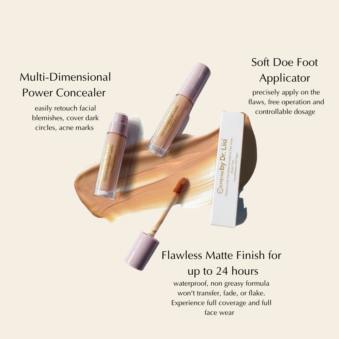 Matte concealer tubes and doe-foot applicator with product swatch on wand
