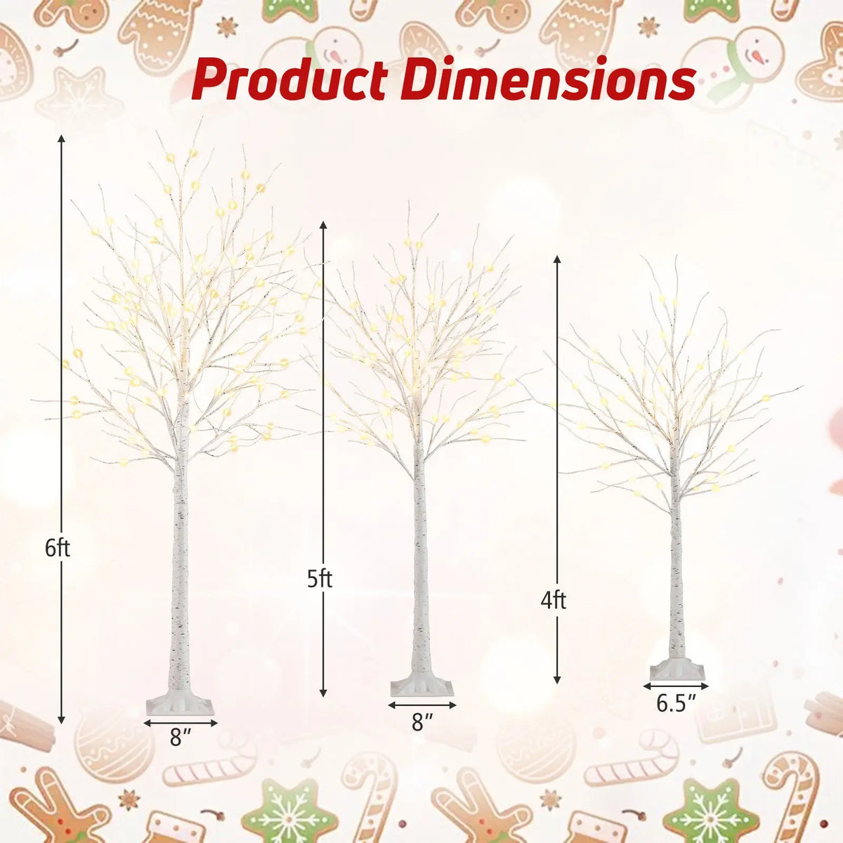 Lighted Birch Tree Set of 3 with 4/5/6 FT Pre-Lit Artificial Christmas Tree for Holiday Party