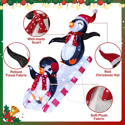 Lighted Christmas Decoration Penguins 3D Pre-Lit Penguins Slide with 170 LED Lights