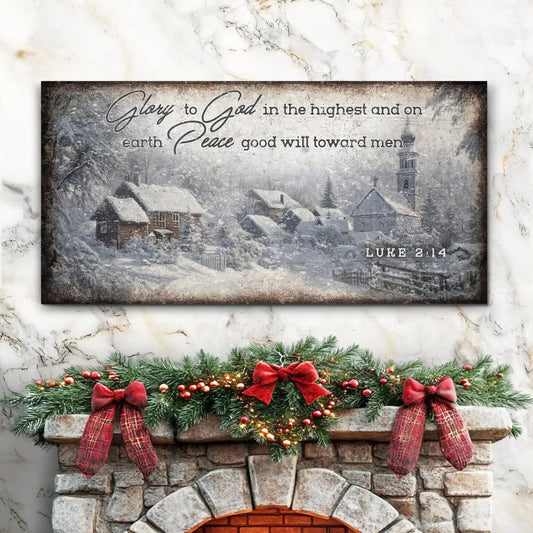 Vintage Christmas Village Luke 2:14 Scripture Sign II Tailored Canvases 20x10 inch Medium Premium Gallery Wrapped 48x24 inch Large Premium Gallery Wrapped 60x30 inch Extra Large Premium Gallery Wrapped 20x10 inch Medium Premium Gallery Wrapped-48x24 inch Large Premium Gallery Wrapped-60x30 inch Extra Large Premium Gallery Wrapped-